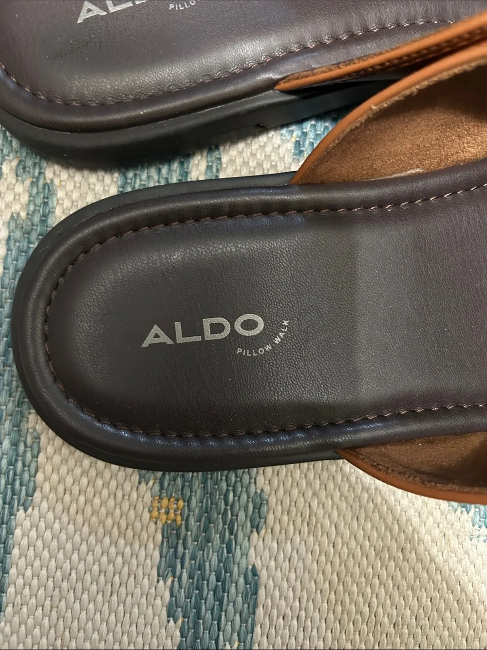 ALDO Men's Brown Leather Cross-Strap Slide Sandals